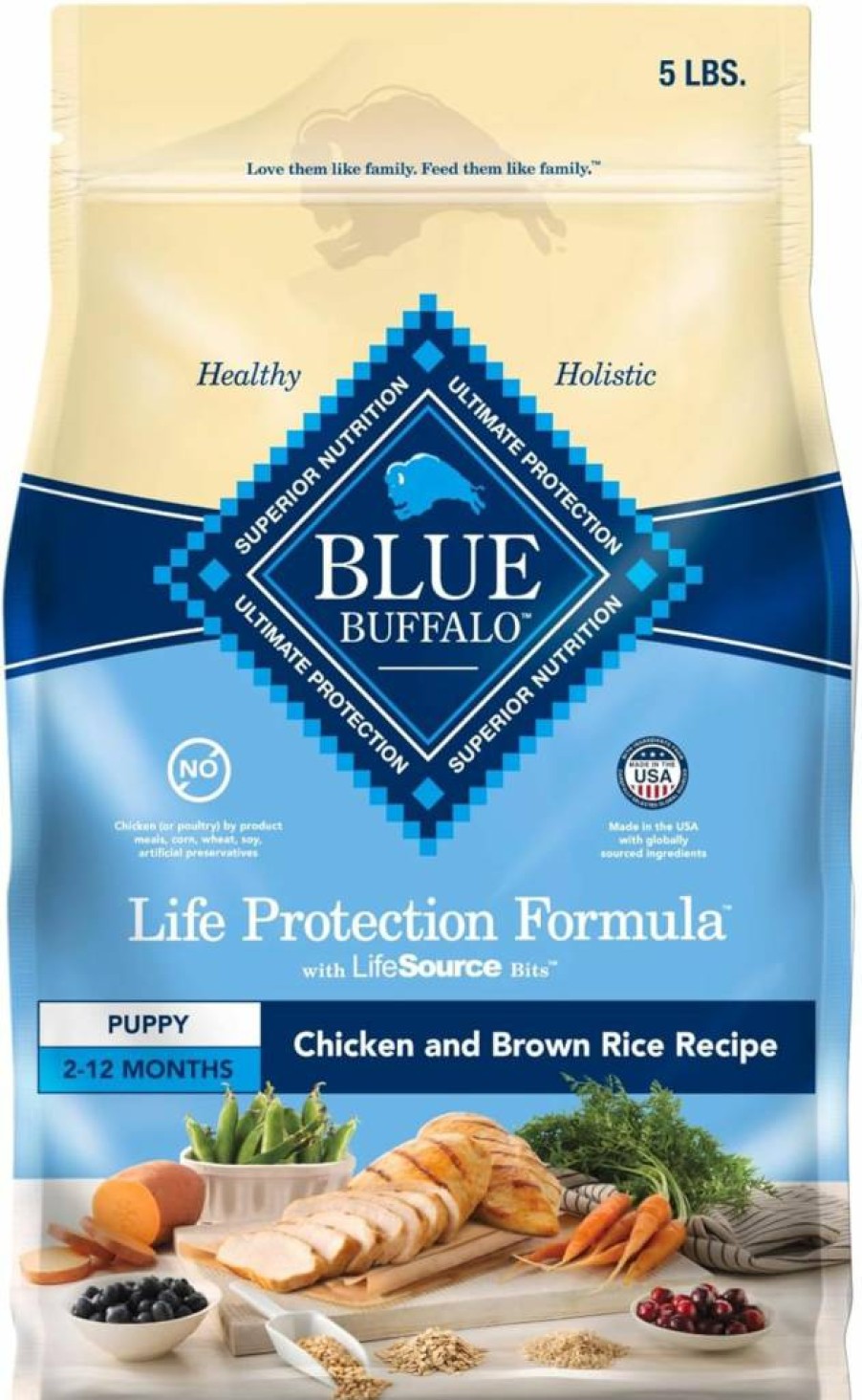 Blue Buffalo Puppy Dry Dog Food - Natural Chicken & Brown Rice Recipe with DHA & ARA, Life Protection Formula, 5lb Bag