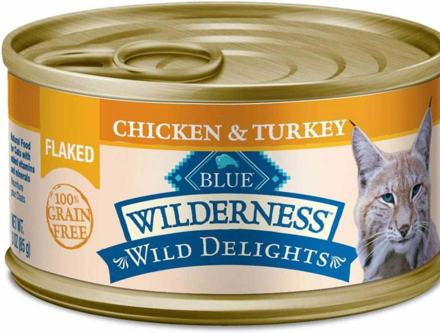 Blue Buffalo Wilderness High Protein Grain-Free Wet Cat Food, Chicken & Turkey Flaked Recipe, 3-Oz Cans (Pack of 24) - Natural Adult Cat Food