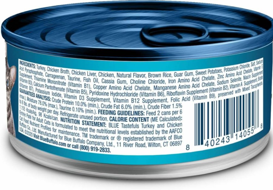 Blue Buffalo Tastefuls Natural Wet Cat Food Pate Variety Pack - Chicken, Turkey, Ocean Fish & Tuna Entrees, 5.5-Oz Cans (24 Count, 8 Each)