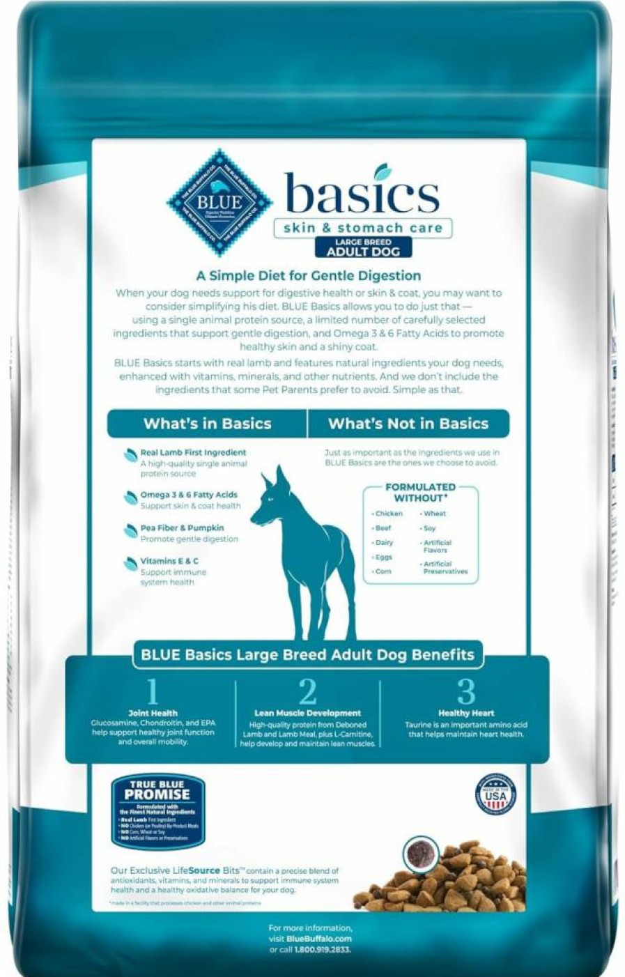 Blue Buffalo Basics Limited Ingredient Grain-Free Dry Dog Food for Large Breed Adults - Lamb & Potato Recipe, Skin & Stomach Care, 22lb Bag, Made in USA