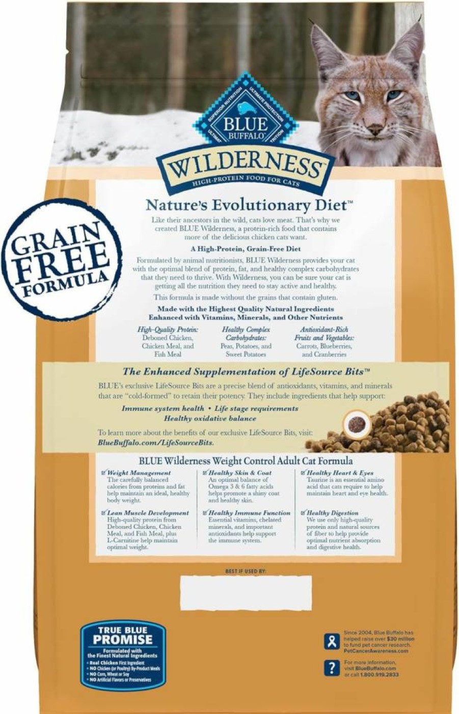 BLUE WILDERNESS Grain-Free High-Protein Chicken Dry Cat Food for Weight Control - Adult Cats, 11 lb Bag