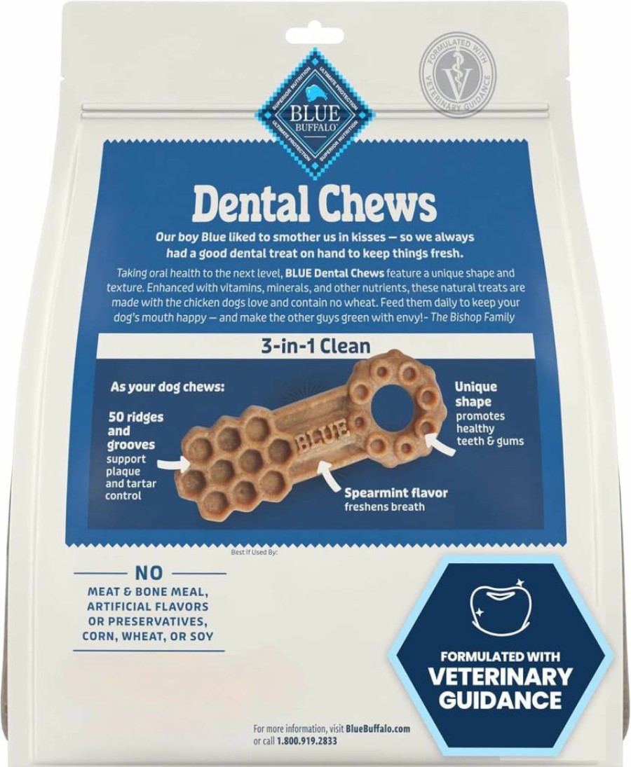 Blue Buffalo Large Dog Dental Chews Natural Chicken & Spearmint Flavor, 22oz Bag (14 Treats) for Oral Health