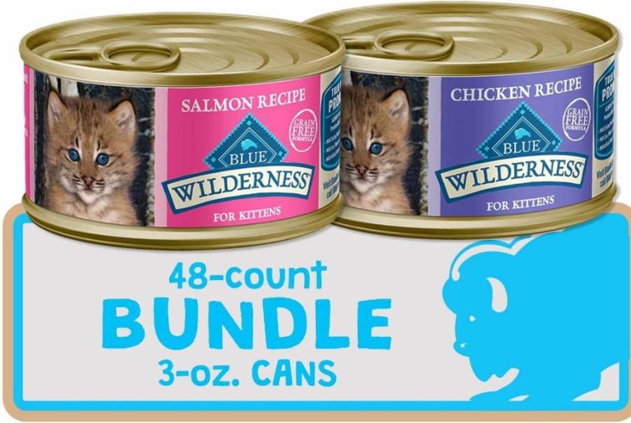 Blue Buffalo Wilderness Grain-Free Kitten Wet Cat Food - High Protein Chicken & Salmon Pate, 3-Oz Cans (48 Pack, 24 Each Flavor)