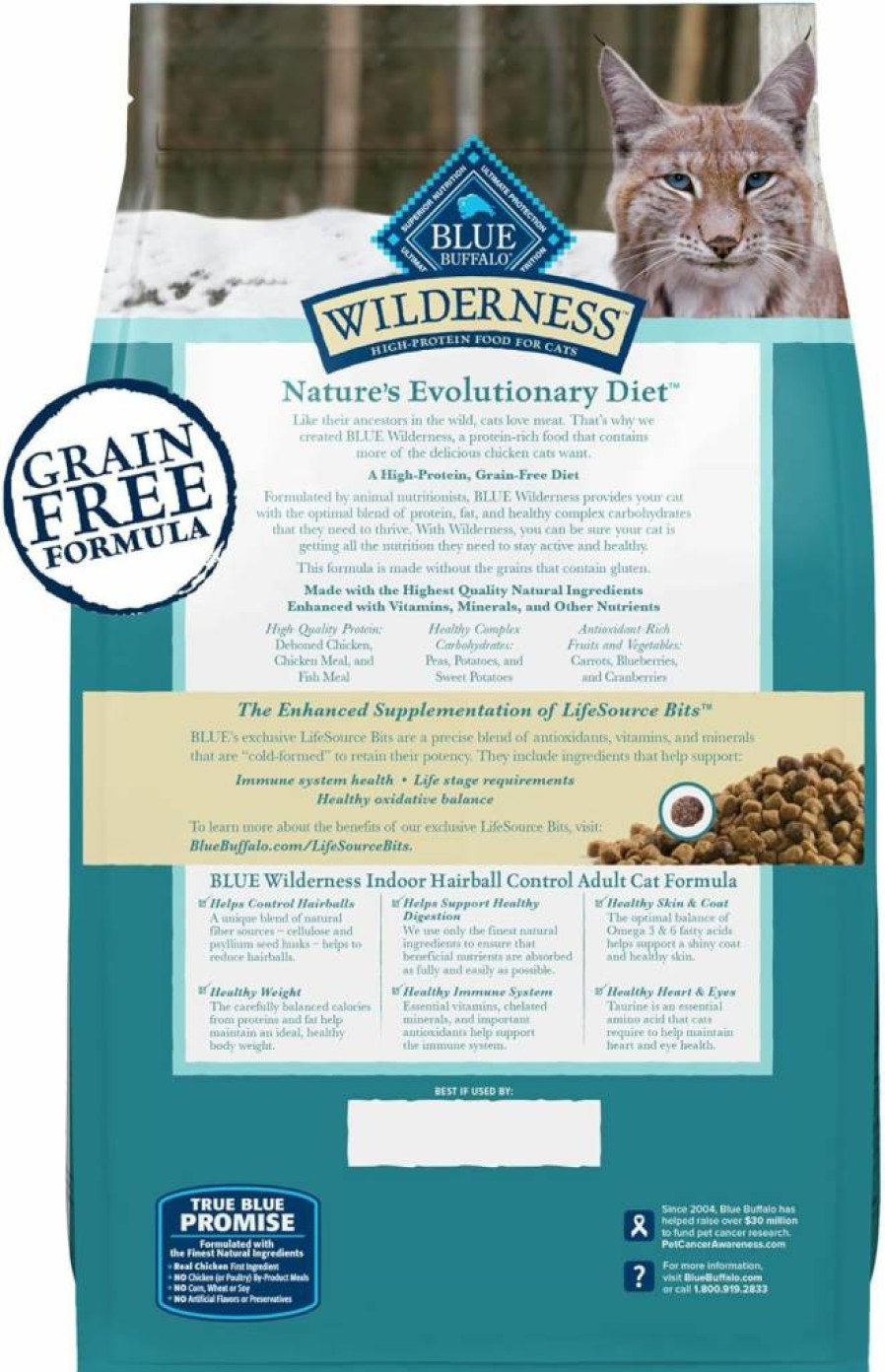 Blue Buffalo Wilderness High-Protein Grain-Free Dry Cat Food for Indoor Cats - Natural Hairball Control with Chicken, 5 lb Bag