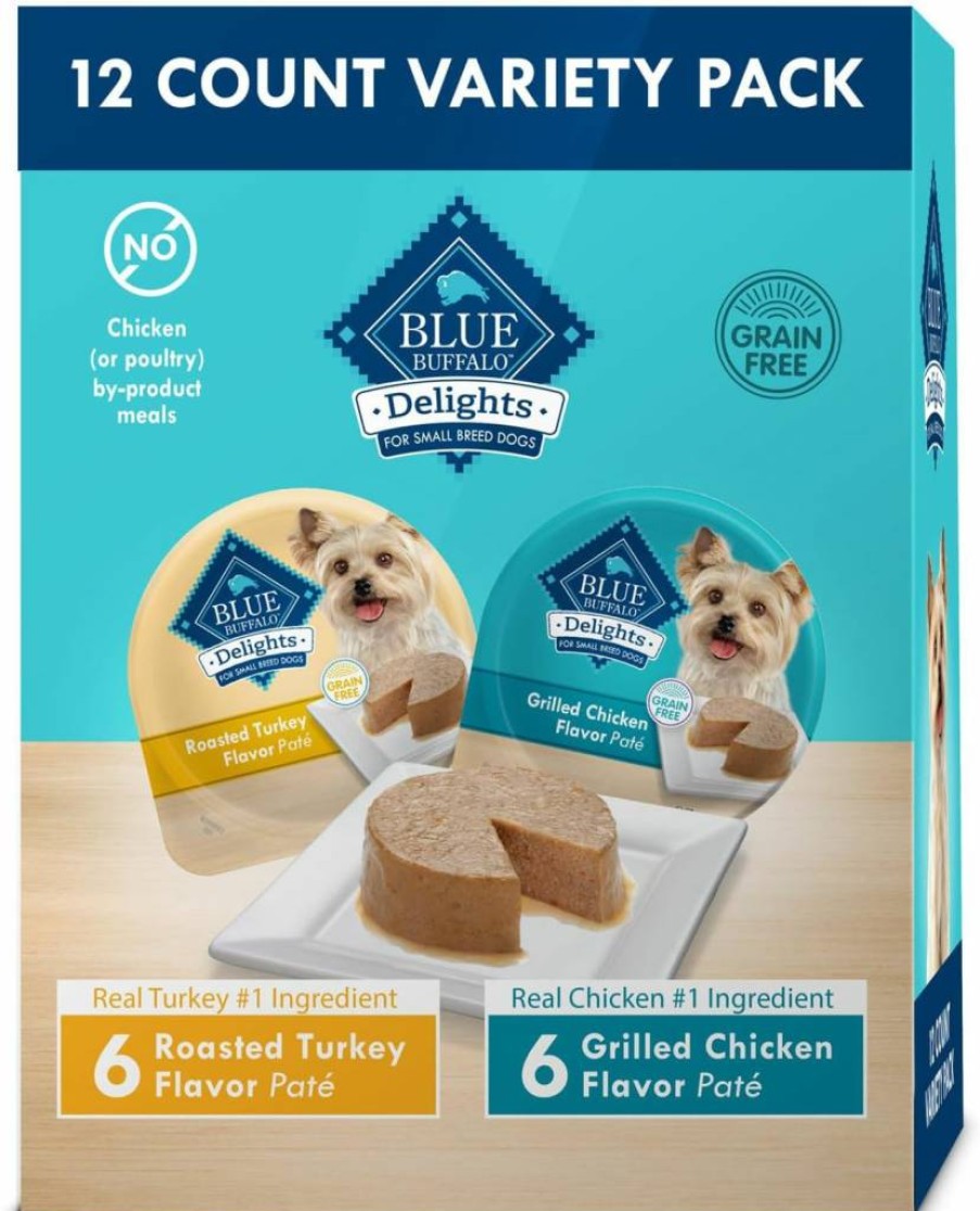 Blue Buffalo Delights Natural Small Breed Wet Dog Food Cups, Filet Mignon Flavor in Savory Juice, Pate Style, 3.5-Oz Pack of 12 for Adult Dogs