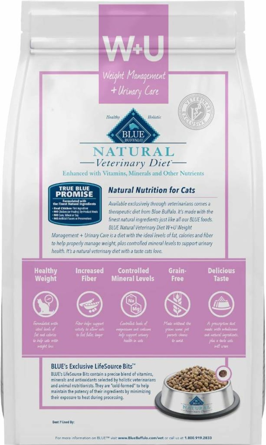 Blue Buffalo W+U Veterinary Diet Dry Cat Food - Weight Management & Urinary Care, Chicken Flavor, 6.5lb Bag (Prescription Required)