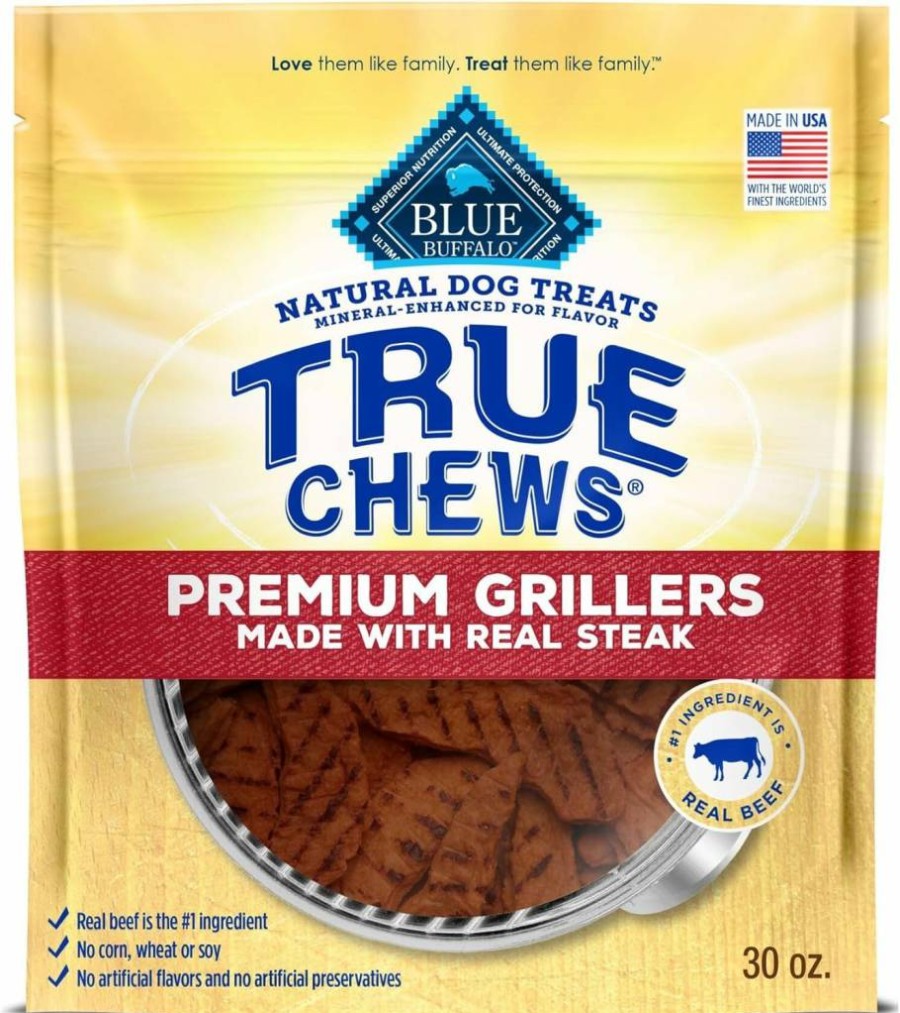 Blue Buffalo True Chews Premium Grillers Natural Dog Treats, Steak Flavor, 30oz Bag – Made in USA with High-Quality Ingredients