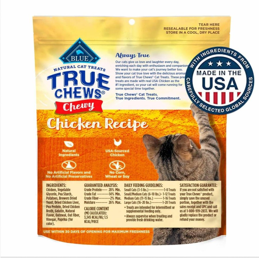 Blue Buffalo True Chews Natural Chewy Cat Treats with Alaska Pollock, 3 Oz Bag – Grain-Free & Healthy Cat Snacks