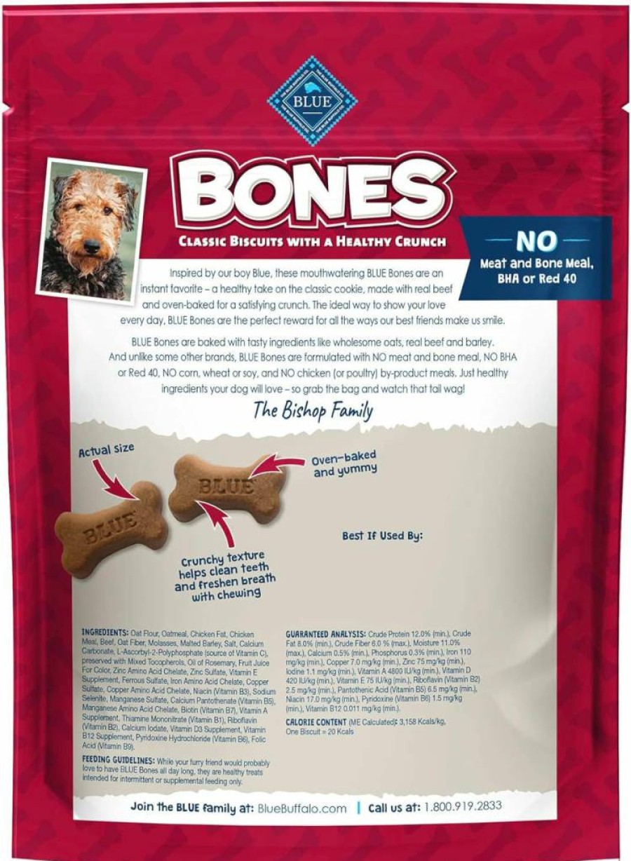 Blue Buffalo Natural Dog Treats, Crunchy Biscuits with Beef, Chicken & Bacon Flavors, 16-Oz Bag (4-Pack) for Small Dogs