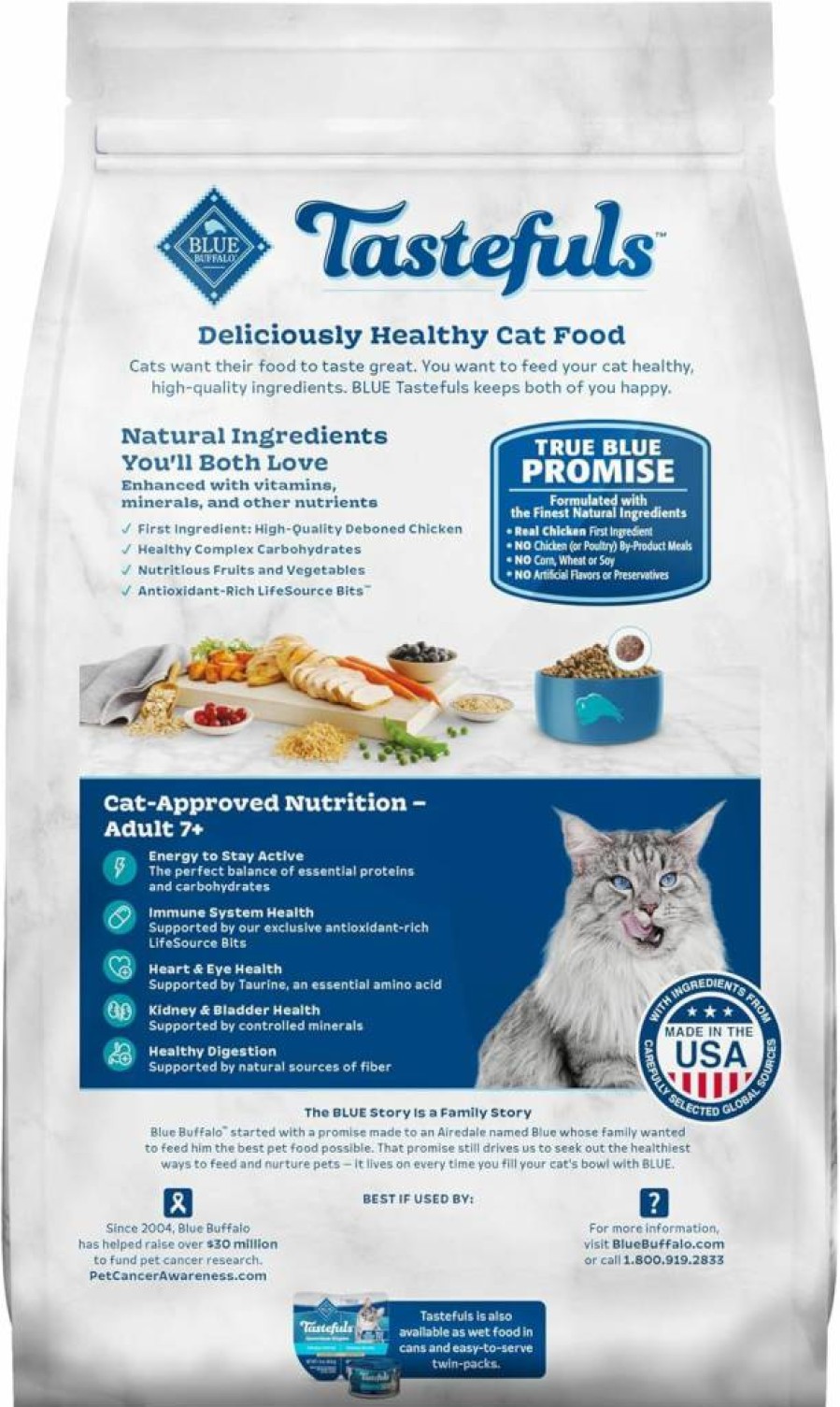 Blue Buffalo Tastefuls Mature Dry Cat Food for Senior Cats 7+ | Natural Chicken & Brown Rice Recipe | USA Made | 3-Lb Bag