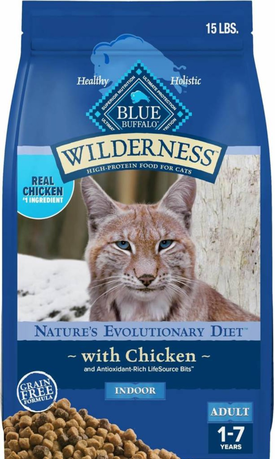 Blue Buffalo Wilderness High-Protein Grain-Free Dry Cat Food - Natural Chicken Recipe for Adult Cats, 2 lb Bag