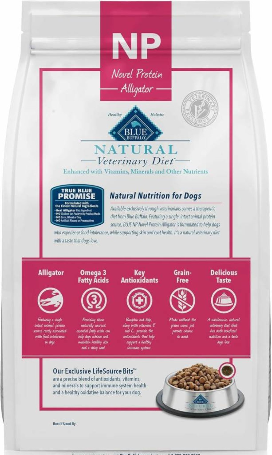 Blue Buffalo Natural Veterinary Diet NP Novel Protein Alligator Dry Dog Food - Vet Prescription Required, 22lb Bag for Food Sensitivities