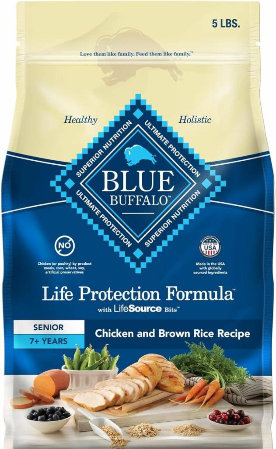 Blue Buffalo Life Protection Senior Dry Dog Food, Chicken & Brown Rice Recipe, 15lb Bag - Natural Ingredients for Joint Health & Mobility