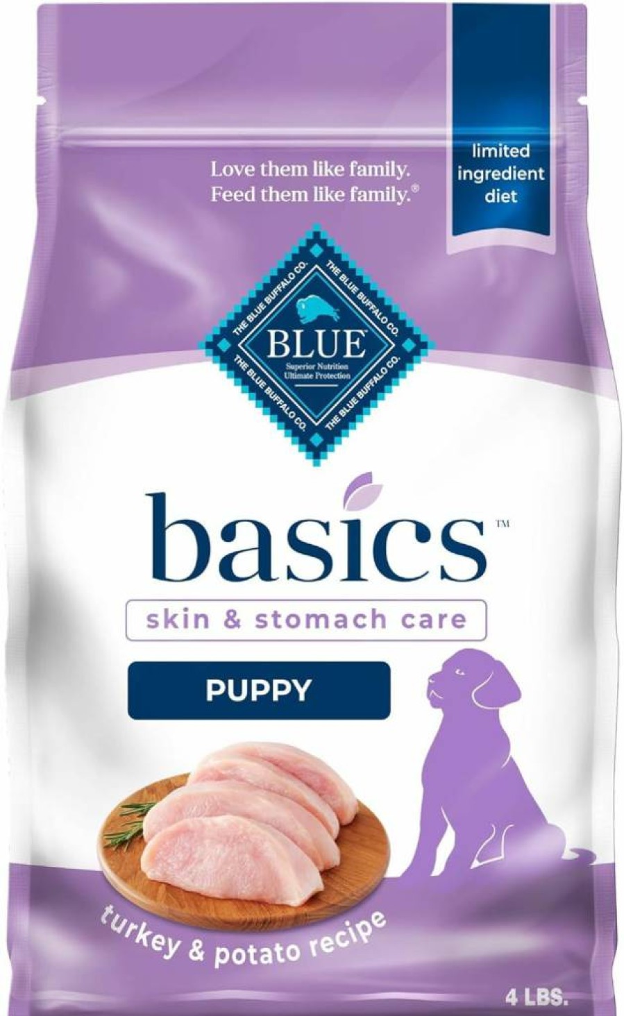 Blue Buffalo Basics Limited Ingredient Puppy Dry Dog Food - Turkey & Potato Recipe, 4lb Bag for Skin & Stomach Care, Natural Ingredients, Made in USA