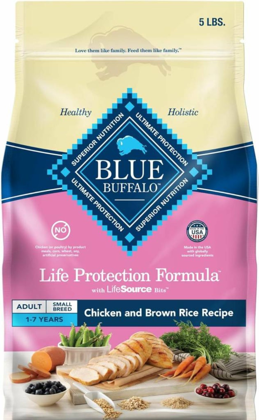 Blue Buffalo Life Protection Formula Small Breed Adult Dry Dog Food - Lamb & Brown Rice Recipe, Natural Ingredients for High Energy, 5-Lb Bag