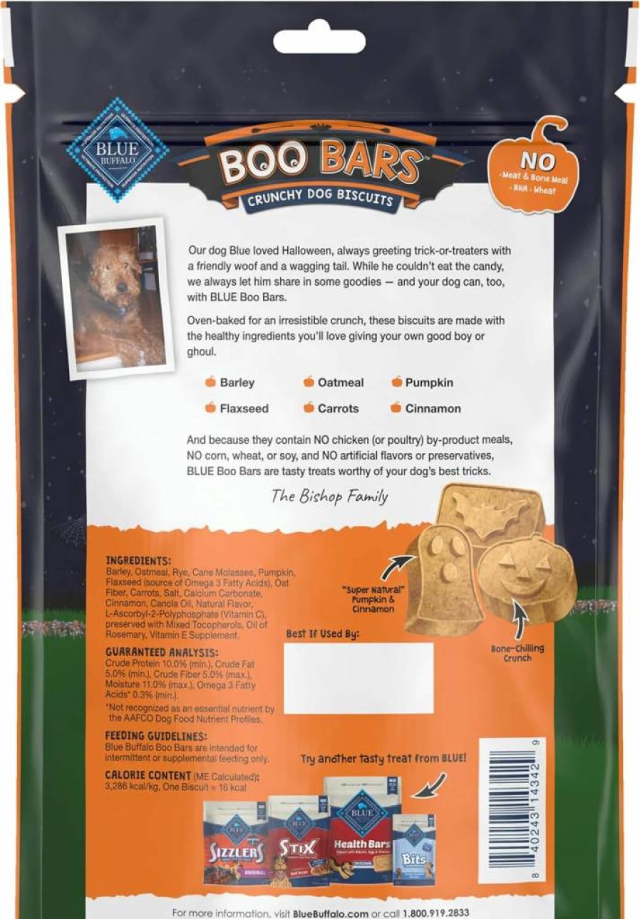 Blue Buffalo Halloween Dog Treats - Natural Pumpkin & Cinnamon Crunchy Biscuits, 11-Oz Bag, Halloween-Shaped for Dogs