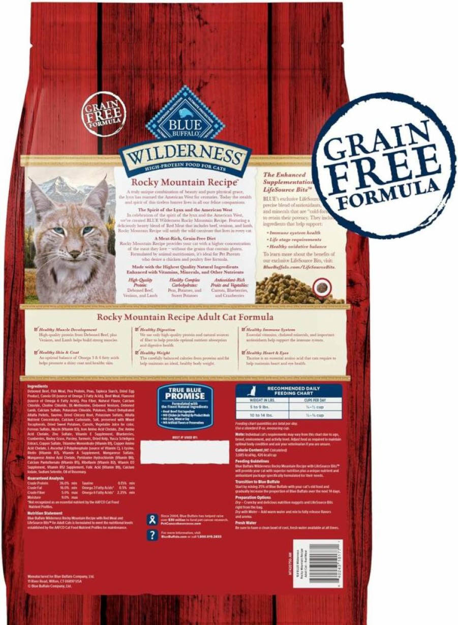 Blue Buffalo Wilderness Adult Dry Cat Food, Grain-Free Rocky Mountain Recipe with Red Meat, Natural Ingredients, 4-Lb Bag