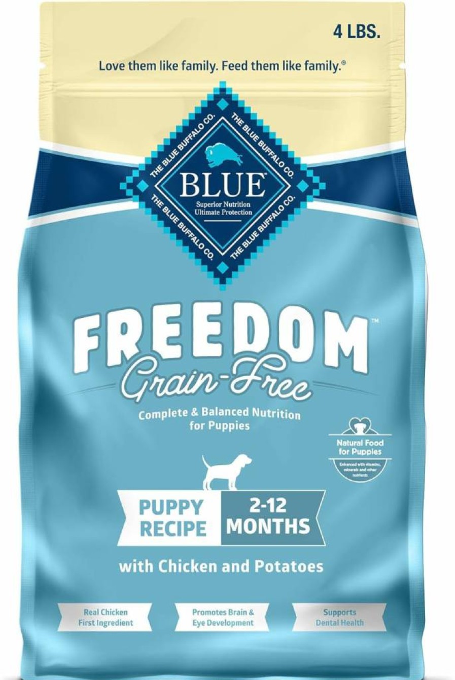 Blue Buffalo Freedom Grain-Free Puppy Dry Dog Food - Natural Chicken & Potato Recipe with DHA, Complete Balanced Nutrition for Puppies, USA Made, 4lb Bag