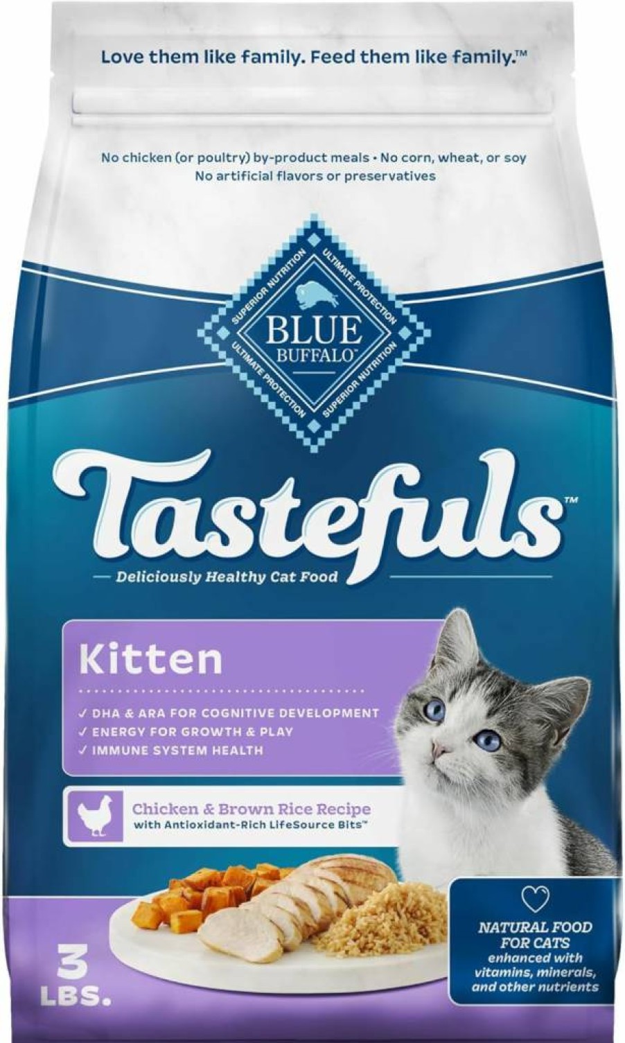 Blue Buffalo Tastefuls Natural Kitten Dry Food - Chicken Recipe with DHA, Made in USA, 3lb Bag