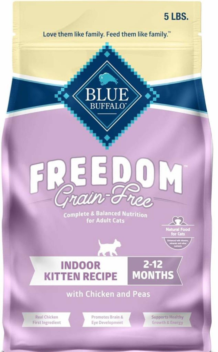 Blue Buffalo Freedom Grain-Free Indoor Kitten Food - Chicken Recipe, DHA for Development, Complete & Balanced Nutrition, 5-Lb Bag