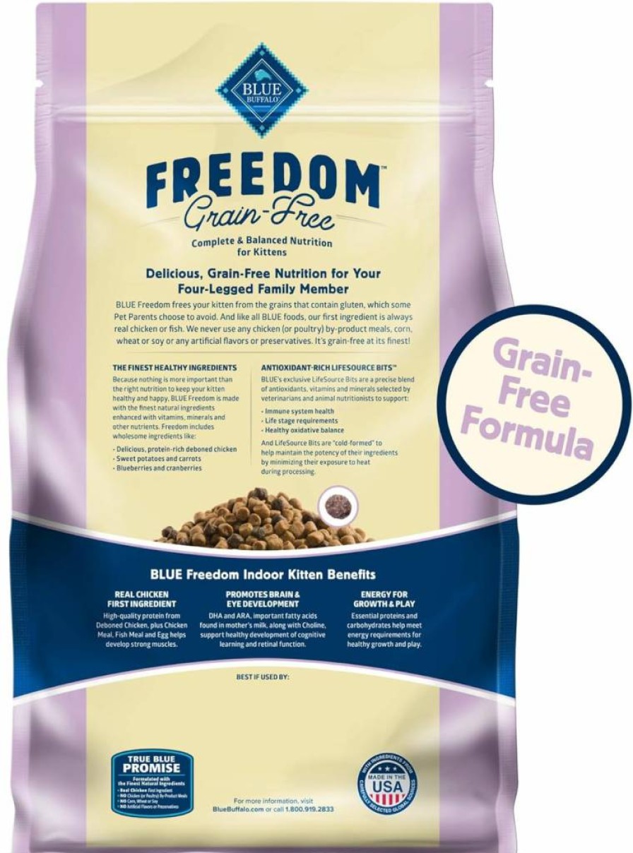 Blue Buffalo Freedom Grain-Free Indoor Kitten Food - Chicken Recipe, DHA for Development, Complete & Balanced Nutrition, 5-Lb Bag