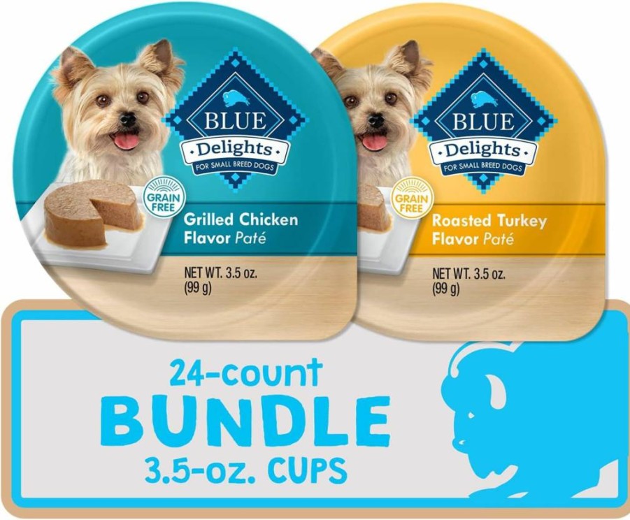Blue Buffalo Delights Natural Small Breed Wet Dog Food Cups, Pate Style - Roasted Turkey & Grilled Chicken, 3.5-Oz (24 Pack, 12 Each Flavor)
