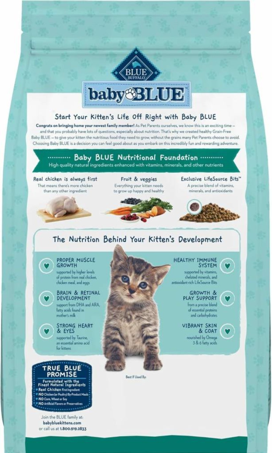 Blue Buffalo Baby Blue Natural Kitten Dry Cat Food, Grain-Free High-Protein Chicken Recipe with DHA for Healthy Growth, 2-Lb Bag