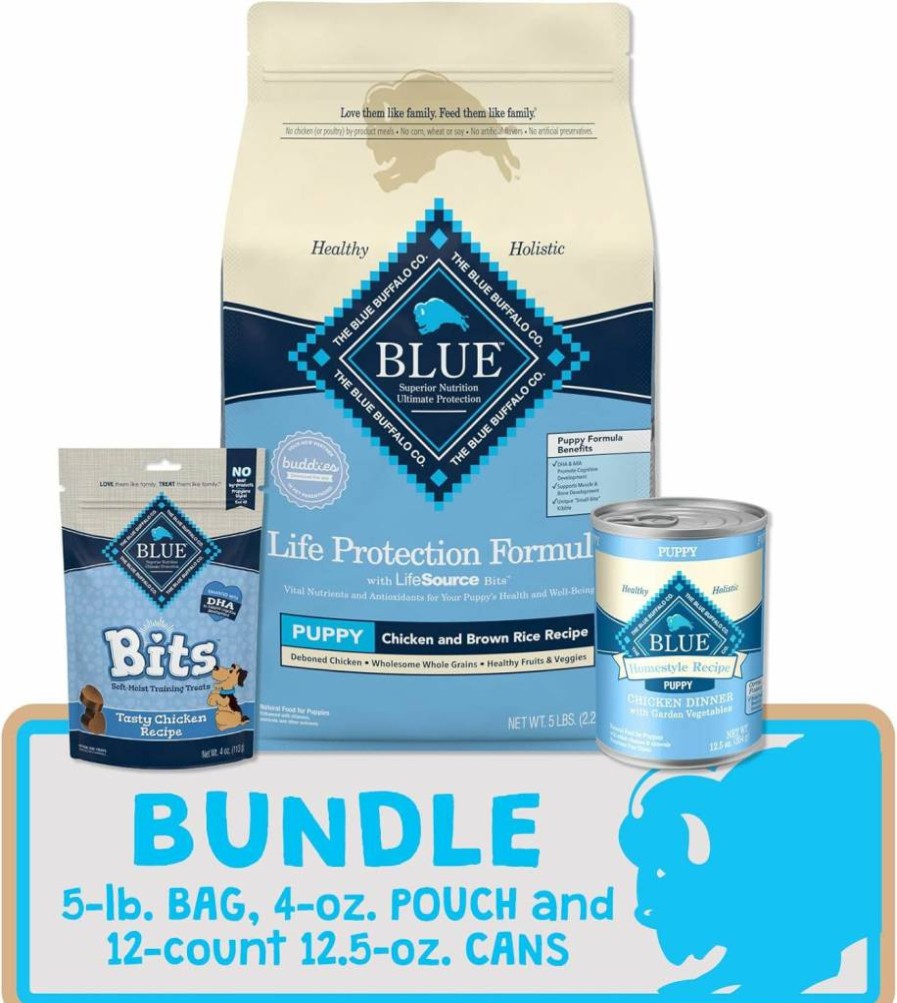 Blue Buffalo Life Protection Formula Natural Puppy Starter Kit - Dry & Wet Dog Food & Chicken Treats for Puppies