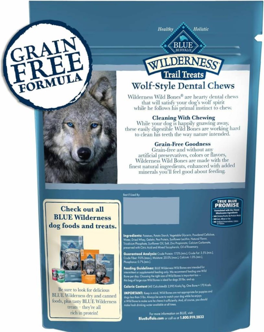 Blue Buffalo Wilderness Grain-Free Mini Dental Dog Treats, Wild Bones Flavor, 27oz Bag – Natural Teeth Cleaning Chews for Small Dogs